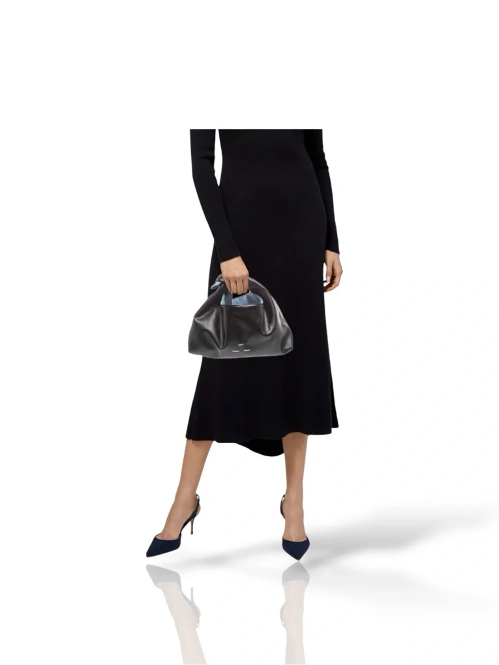 Proenza Schouler X Merit Black Leather Knot-Top w Light Blue Interior